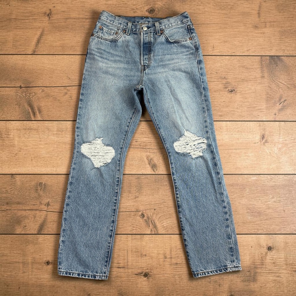 Levi's 501 Original Fit Jeans Women 29x29 Light Wash Blue Distressed Button Fly